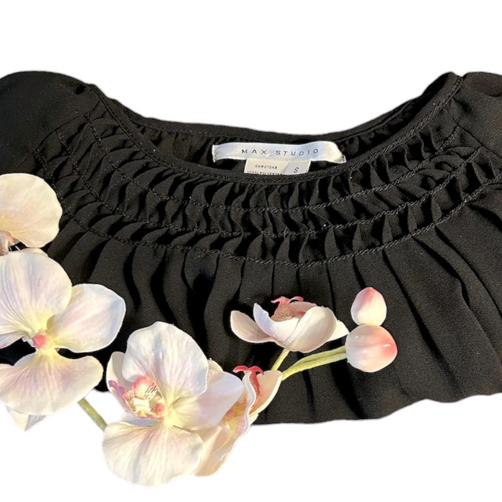 Peasant Flowy Blouse/Translucent/3/4 Sleeves Black (Size Small - Medium) EUC - Picture 2 of 12